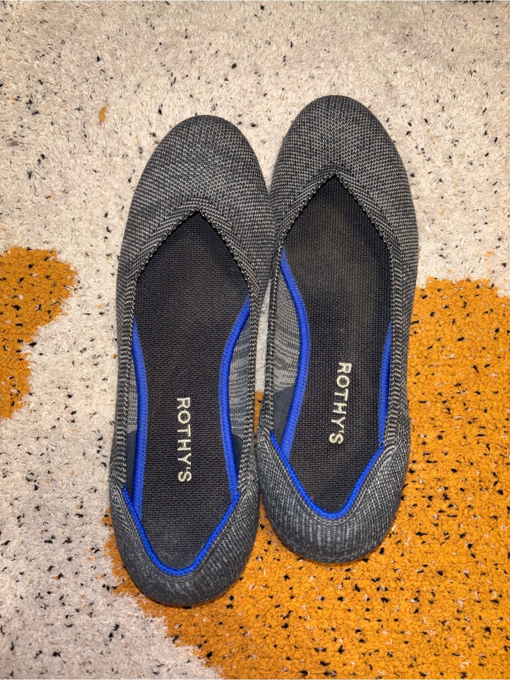Rothy's Gray Knit Ballet Flats with Blue Trim